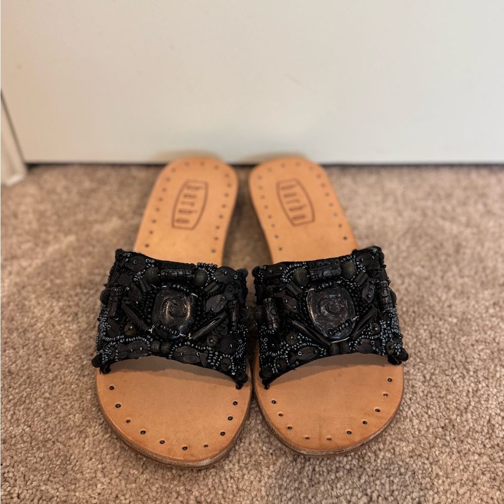 NWOB Elegant Black Beaded Women's Sandals 8